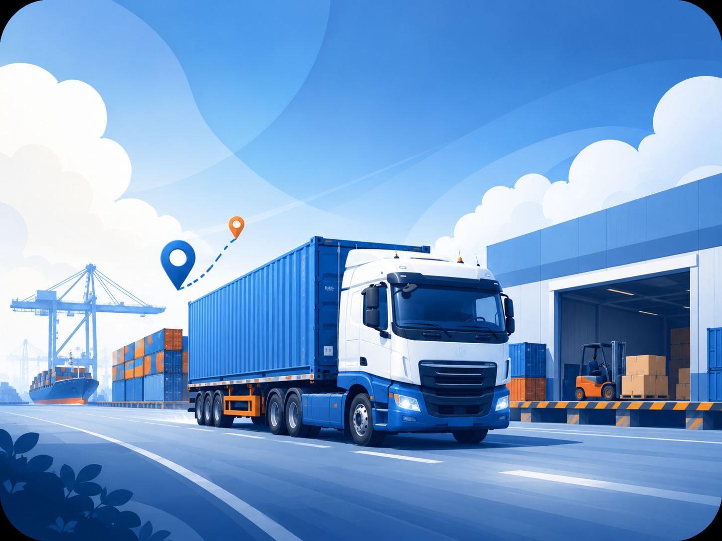 EMKL and container trucking illustration from port to warehouse