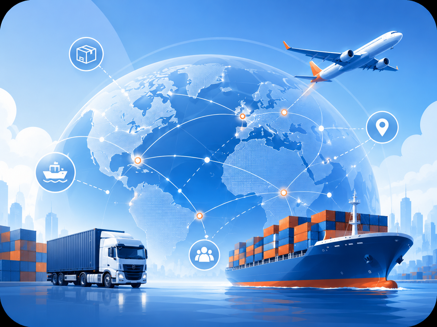 International freight network and global logistics support illustration